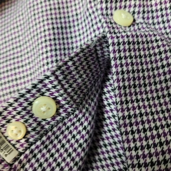 Peter Millar Crown Houndstooth Mens Button Shirt Size M Black Purple Long Sleeve - Picture 5 of 11